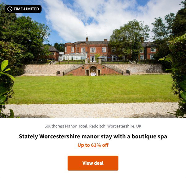 Stately Worcestershire manor stay with a boutique spa