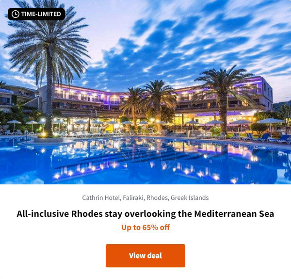 All-inclusive Rhodes stay overlooking the Mediterranean Sea