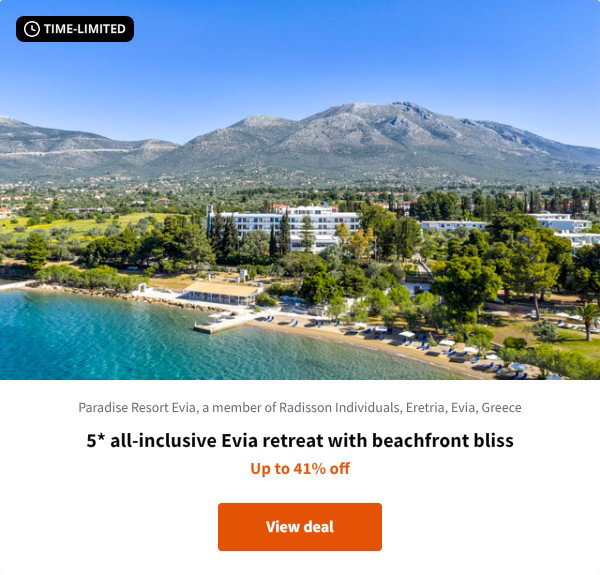 5* all-inclusive Evia retreat with beachfront bliss