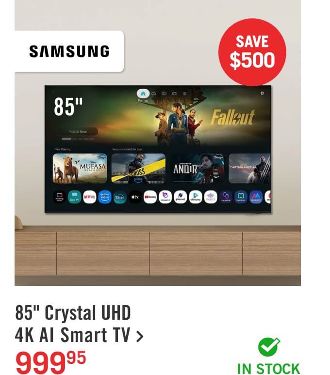 85" Crystal UHD 4K AI Smart TV.