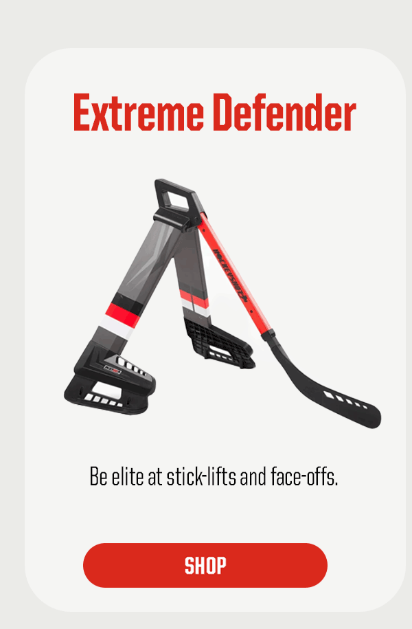 Product Block 1: Extreme Defender. Be elite at stick-lifts and face-offs. CTA: Shop