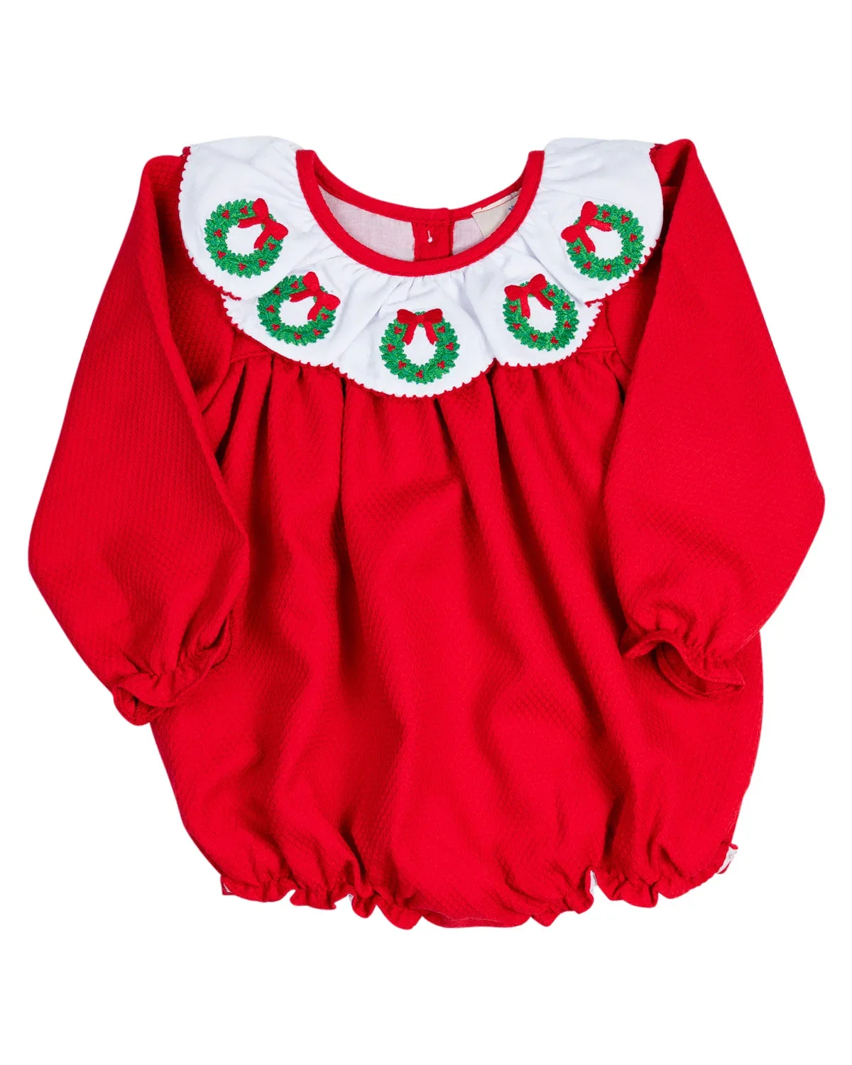Image of Red Wreath Embroidered Scallop Collar Bubble