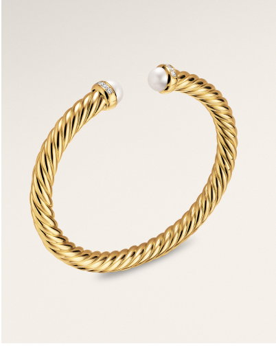 PDP_Cablespira® Flex Bracelet18K Yellow Gold with Pearls and Diamonds, 6mm