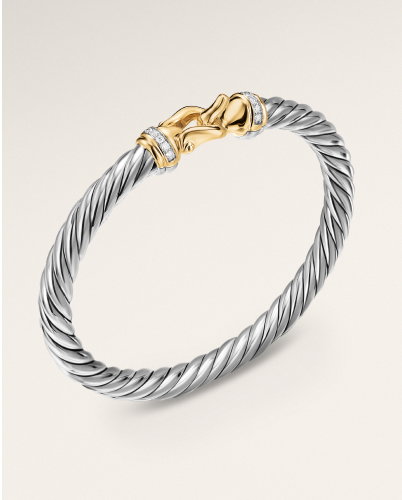 PDP_Cable Flex® Buckle BraceletSterling Silver with 14K Yellow Gold and Diamonds, 6mm