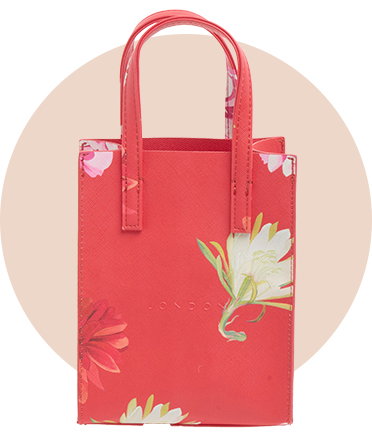 A red leather tote bag.