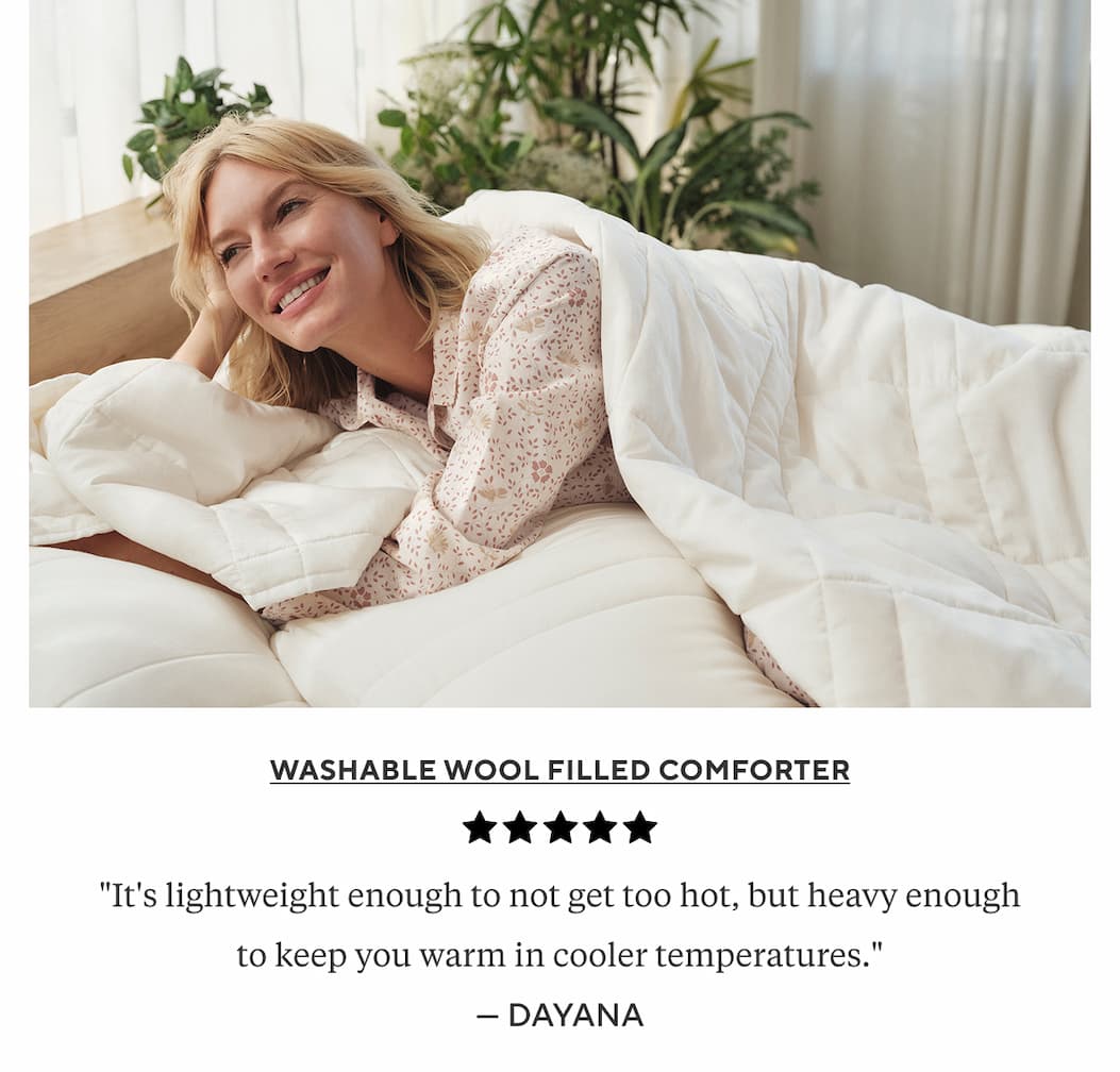 Washable Wool Filled Comforter "It's lightweight enough to not get too hot, but heavy enough to keep you warm on cooler temperatures." Dayana