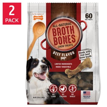 Nylabone Broth Bones Natural Edible Dog Chews, 60-count, 2-pack