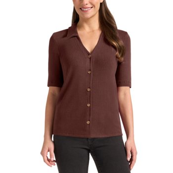 Matty M Women's Ribbed Button Front Top