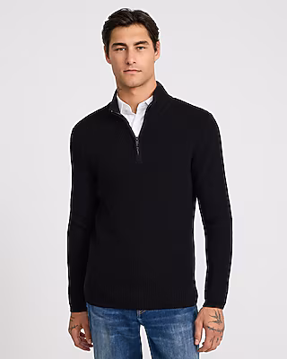 Textured Waffle Cotton Quarter Zip Sweater