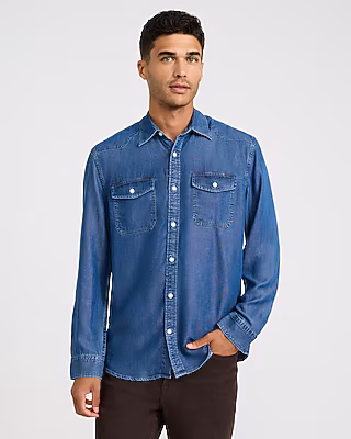 Double Button Pocket Long Sleeve Denim Soft Shirt