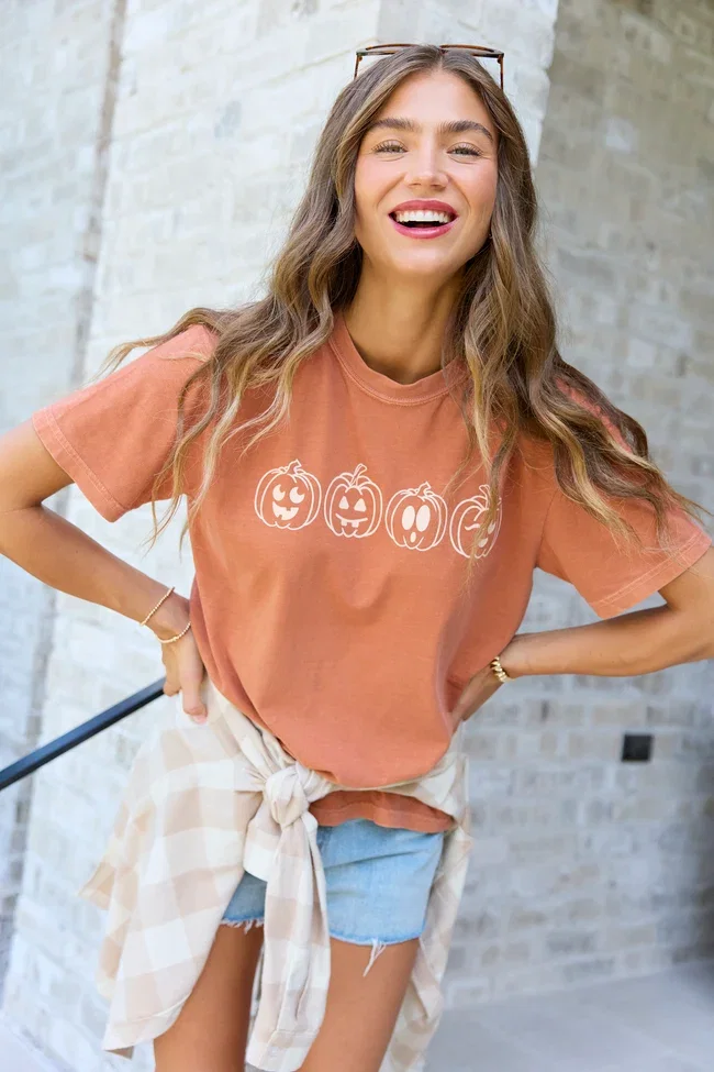 Image of Pumpkin Faces Rust Graphic Tee DOORBUSTER