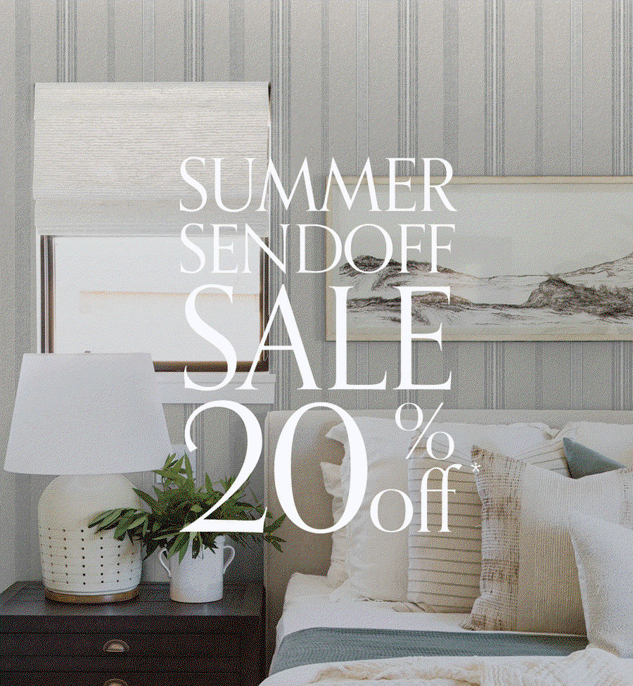 Gif Image showing various Tempaper wallpaper prints in different room settings. Text overlay "Summer Sendoff Sale 20% off*"
