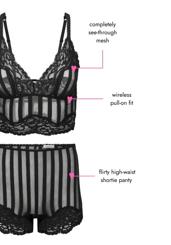 Completely see-through mesh, Wireless pull-on fit, flirty high-waist shortie panty