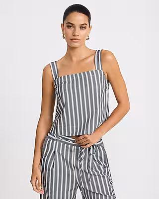 Striped Linen-Blend Square Neck Tank