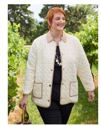 Contrast Trim Quilted Knit Snap Front Jacket