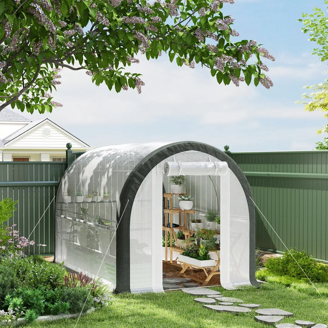 Outsunny 3 x 2(m) Walk-in Polytunnel Greenhouse, Upgraded Structure White