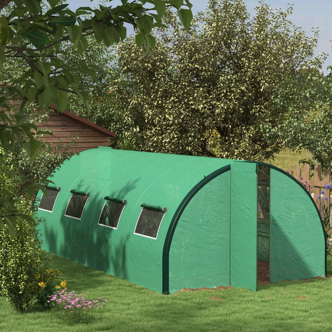 Outsunny 6 x 3(m) Walk-in Polytunnel Greenhouse Upgraded Structure Green
