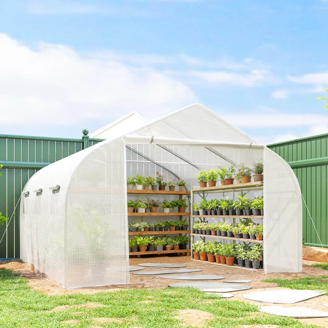 Aaliegha Walk-In Polytunnel Greenhouse Door & Windows 4.5 x 3 x 2m White