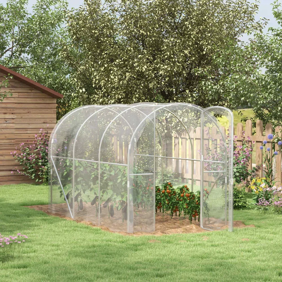 Brekkyn 3 x 2 x 2m Polytunnel Greenhouse Hinged Door PE Cover Clear