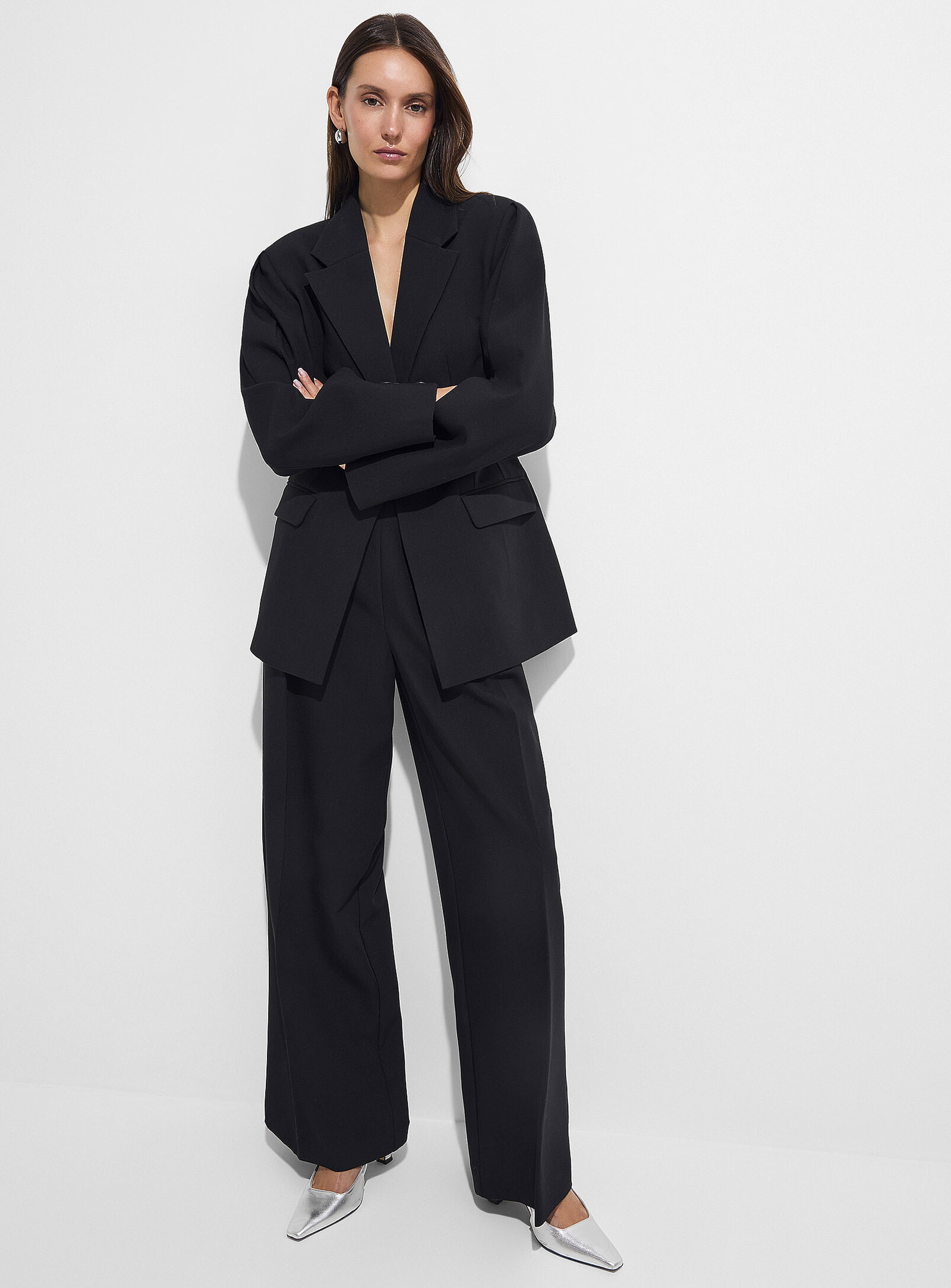Sewn-pleat waist ultra-wide pant