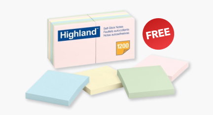 Free Self Stick Notes with $30+ Order