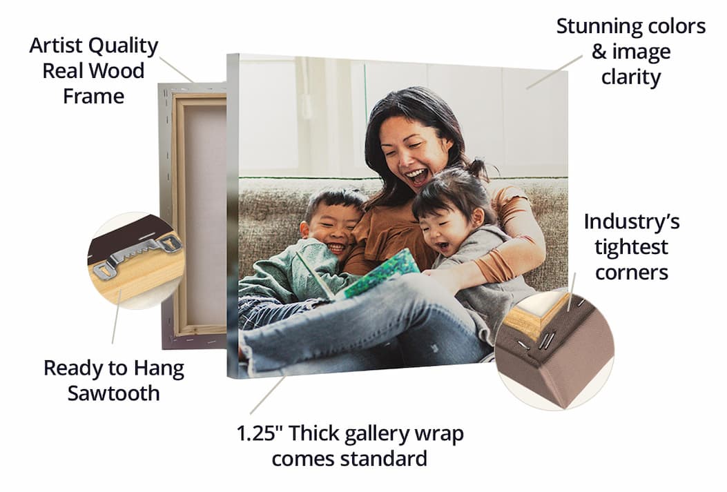 Canvas on Demand has the picture perfect canvas! Here's why: 1. Stunning colors & image clarity, 2. The industry's tightest corners, 3. 1.25" thick gallery wrap comes standard, 4. Ready to hang with a sawtooth hanger, 5. Artist quality real wood frame