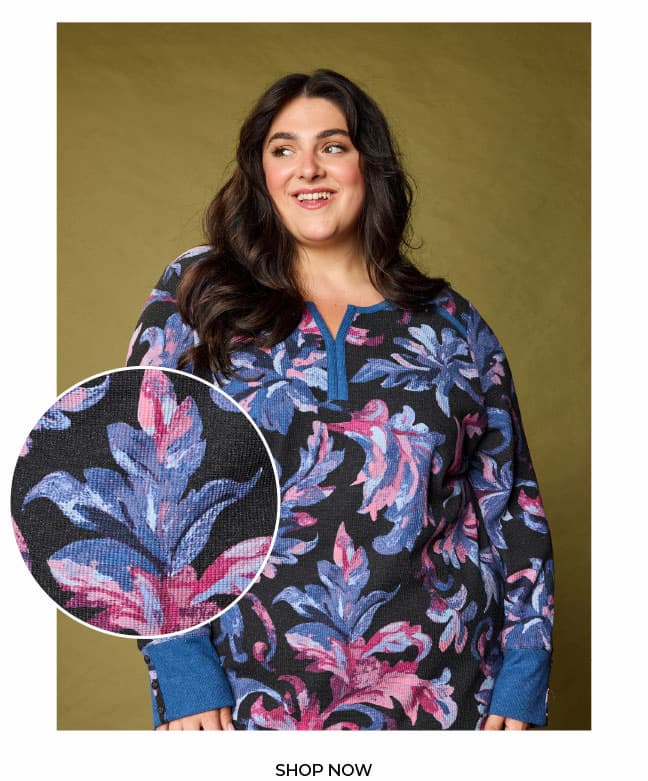 Lily Pad Printed Button Cuff Thermal Tee