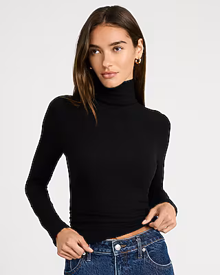 Fitted Ribbed Mock Neck Long Sleeve Top