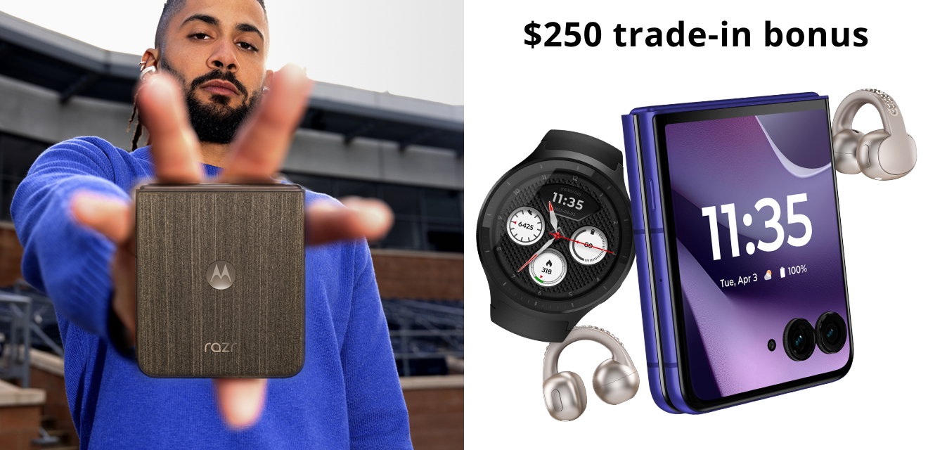 motorola razr ultra - 2026 - $250 trade-in bonus- FREE moto buds loop & moto watch ($399.98 value)