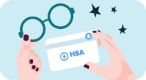 Illustration of hands, one holding a frame, the other holding a HSA card