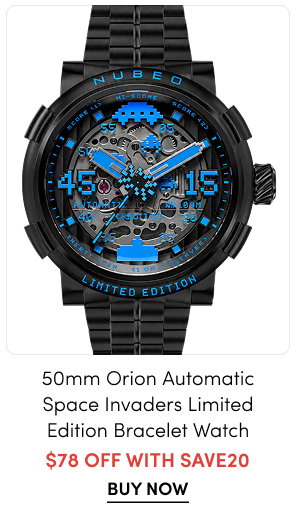 NB-6110-88  Nubeo Men's 50mm Orion Automatic Space Invaders Lmt Ed Blackout Interchangeable Bracelet Watch – $78 Off with SAVE20