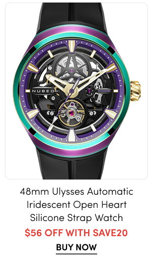 NB-6134-06  Nubeo Men's 48mm Ulysses Automatic Iridescent Open Heart Silicone Strap Watch – $56 Off with SAVE20