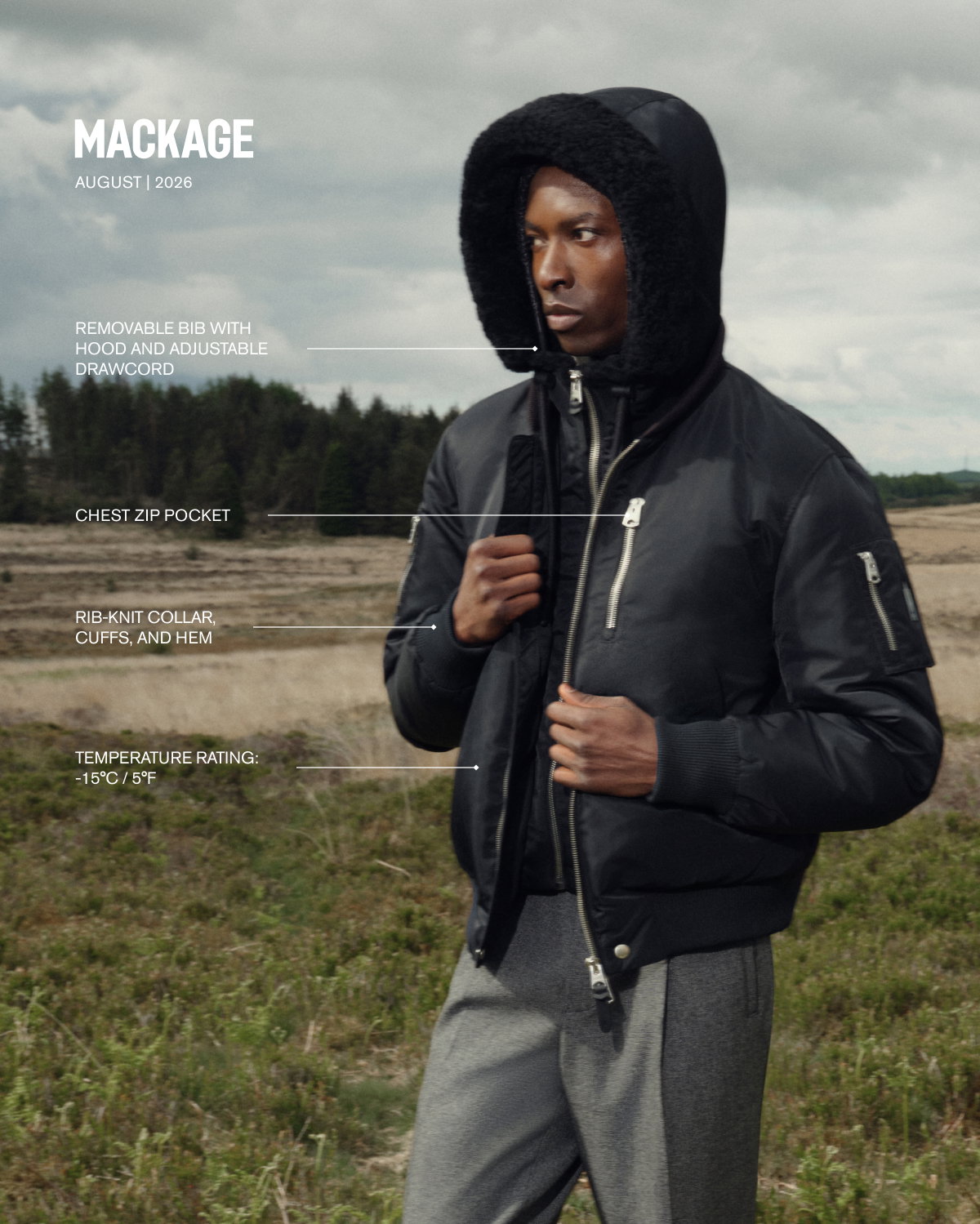AUGUST-Z bomber jacket with shearling-trimmed hood