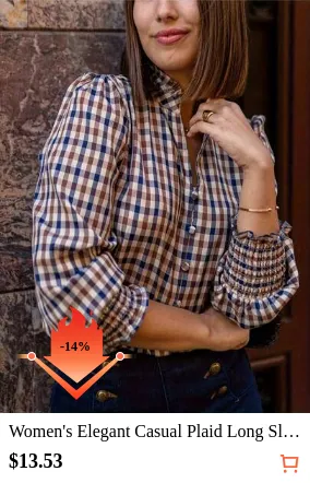 Women's Elegant Casual Plaid Long Sleeve Shirt, V-Neck, Decorated With Ruffle Trim. Honeycomb Wide Cuff. Button Closure, Fashionable And Graceful Blouse For Spring/Summer
