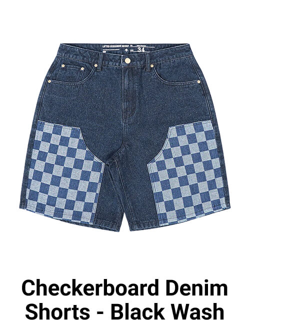 Checkerboard Denim Shorts - Black Wash