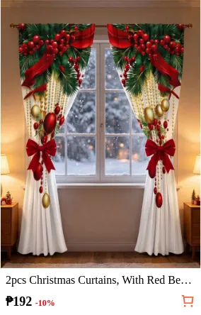 2pcs Christmas Curtains With Red...