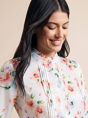 Relaxed Fit White & Orange Floral Boutique Blouse