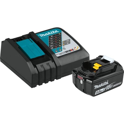Makita 18V LXT Lithium-Ion Starter Kit, 5.0Ah Battery + Rapid Optimum Charger, Model# BL1850BDC1