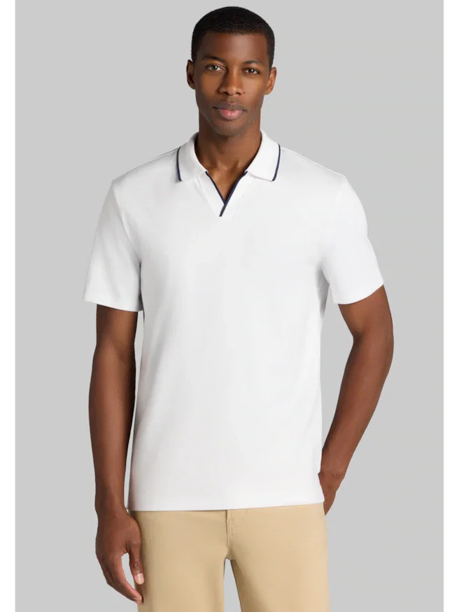 Jos. A. Bank Tailored Fit Short Sleeve Liquid Cotton Interlock Johnny Polo