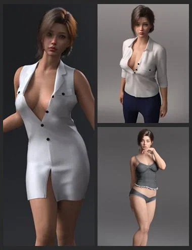 dForce EG Suit Skirt, Casual Matching Set and Poses for Genesis 9 Bundle