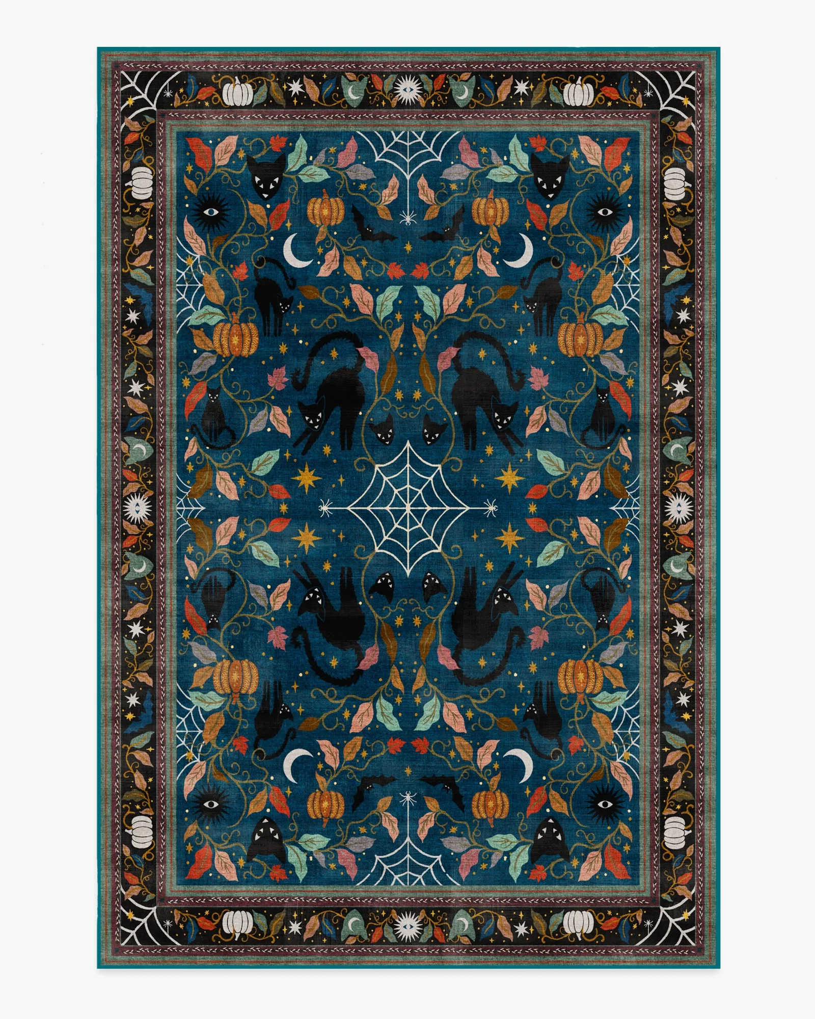 Image of Spooky Purrsian Midnight Multicolor Flatwoven Rug
