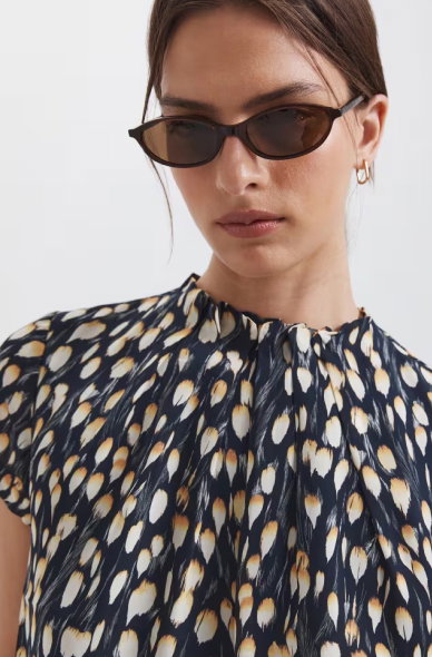Starling Silk High Neck Short Sleeve Top