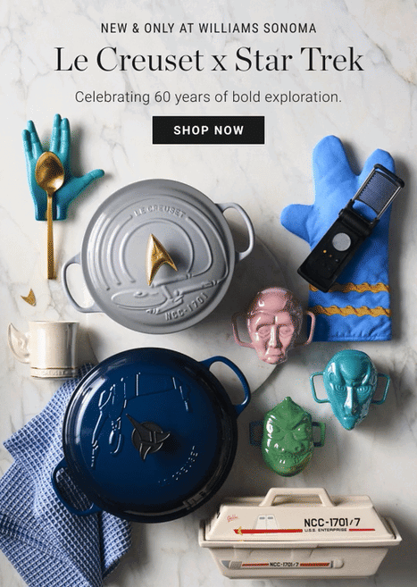 New & Only at Williams Sonoma - Le Creuset x Star Trek - Celebrating 60 years of bold exploration. - shop now