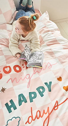 Duvet Cover + Pillowcase Set for Children, with Recycled Cotton Content, Damier Good Vibes - chequered pink