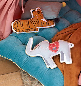 Pack of 2 Animal Cushions, Eden India - brown light solid with design