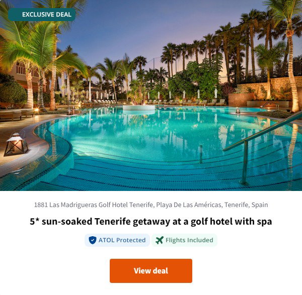 5* sun-soaked Tenerife getaway at a golf hotel with spa