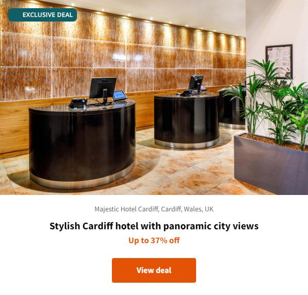 Stylish Cardiff hotel with panoramic city views