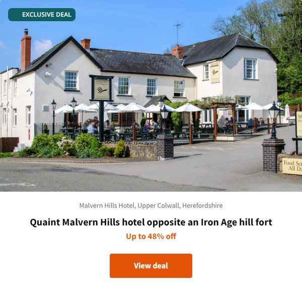Quaint Malvern Hills hotel opposite an Iron Age hill fort