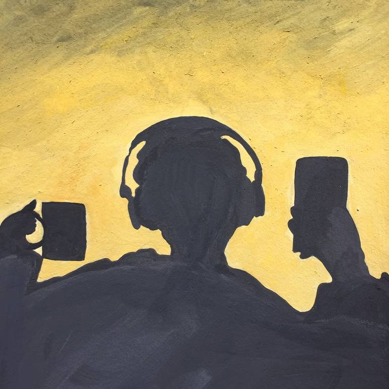 silhouette painting headphones music