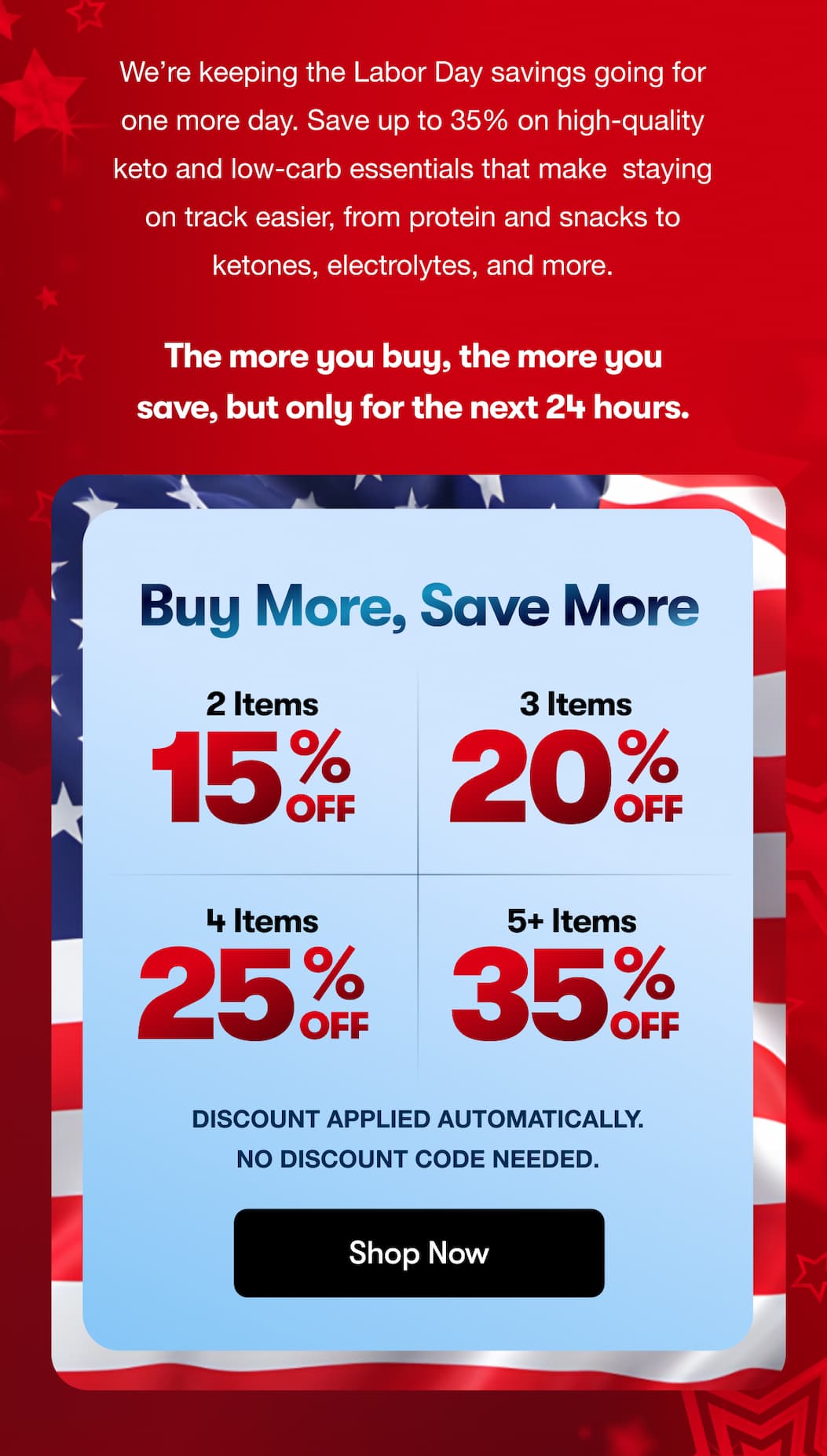 Up to 35% Labor Day Sale Extended